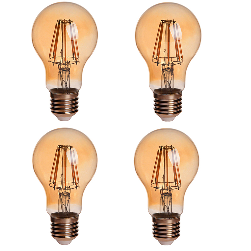 Gold Tint A19 E26/E27 8W LED Vintage Antique Filament Light Bulb, 75W Equivalent, 4-Pack, AC100-130V or 220-240V